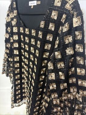 Calvin Klein Black Top with Gold Embroidered Square Motif
